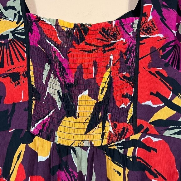 Lane Bryant Plus Multicolor Floral Short Sleeves Blouse - Picture 6 of 11